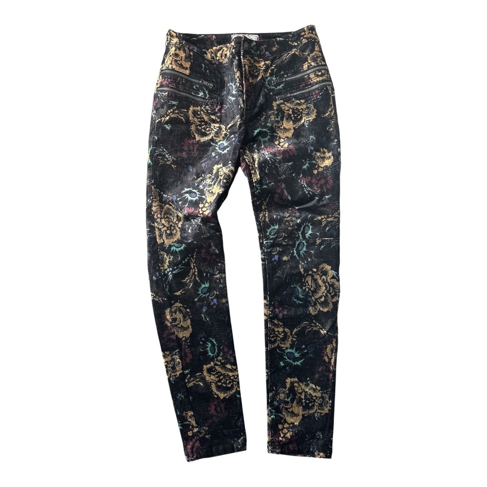 Free People Lennon Retro‎ Velvet Skinny Pants Floral Embroidered Boho Size 8 - Picture 3 of 10